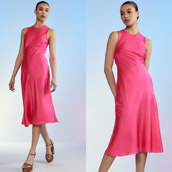 NWT CYNTHIA ROWLEY Claudia Silk Bias Sleeveless Midi Dress - Pink Size 10 $495 - Picture 2 of 8